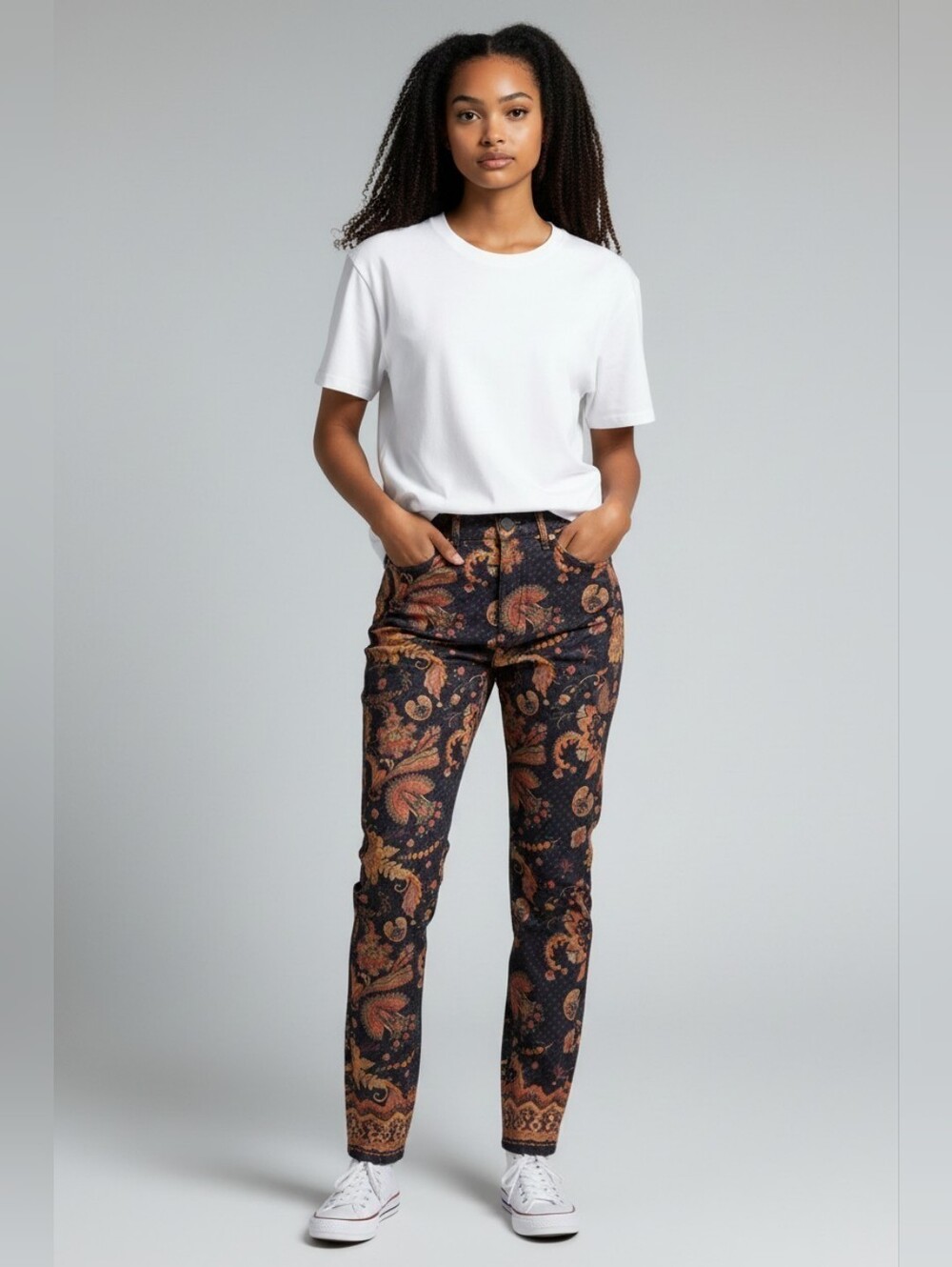 Printed Black Paisley Skinny Jeans - Women